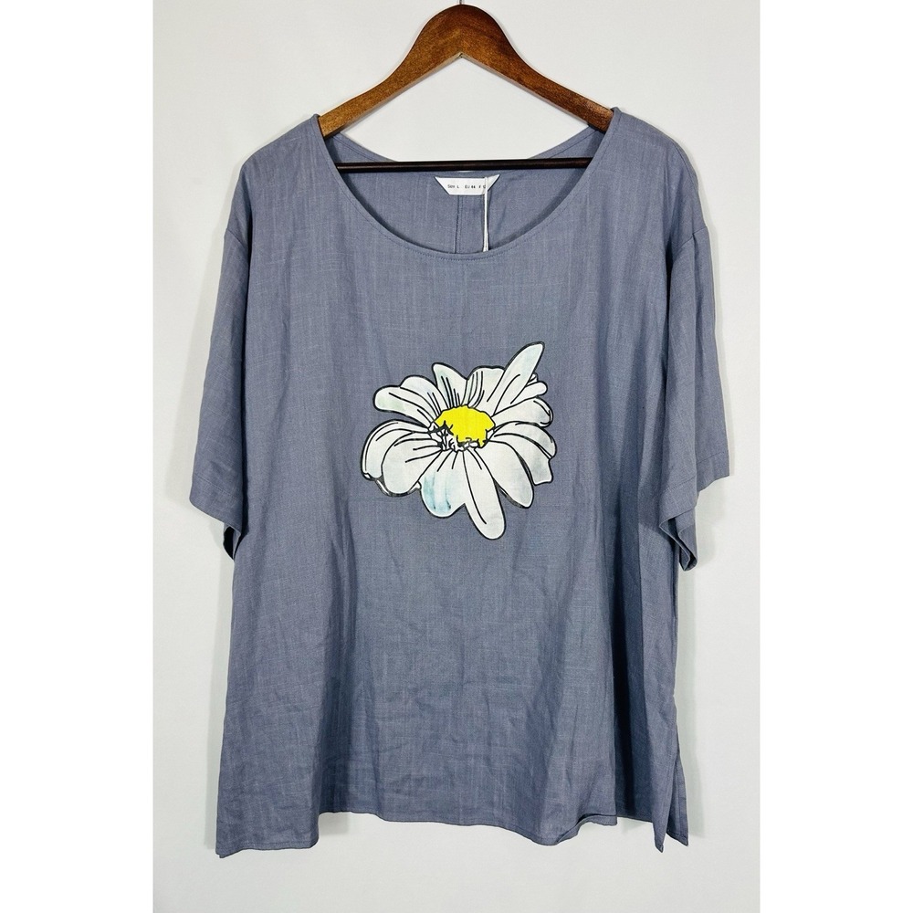 Women's Oversized Lagenlook Tunic Top Size L Daisy Beach Vacation Coastal Resort